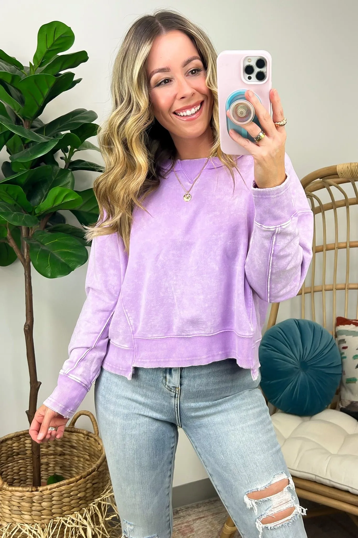 Tanilla Acid Wash Raw Edge Pullover - FINAL SALE sold by Madison + Mallory product image thumbnail 4