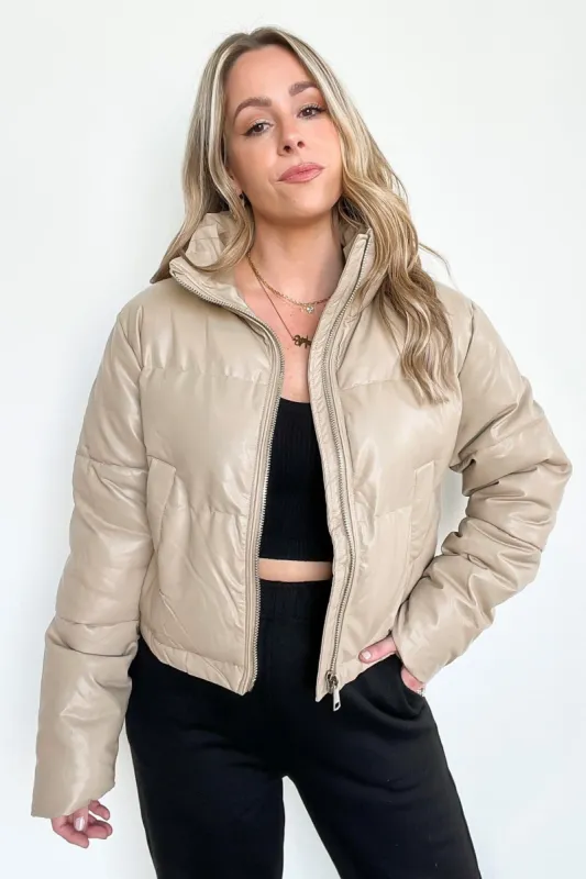 The Ritzy Faux Leather Puffer Jacket sold by Madison + Mallory