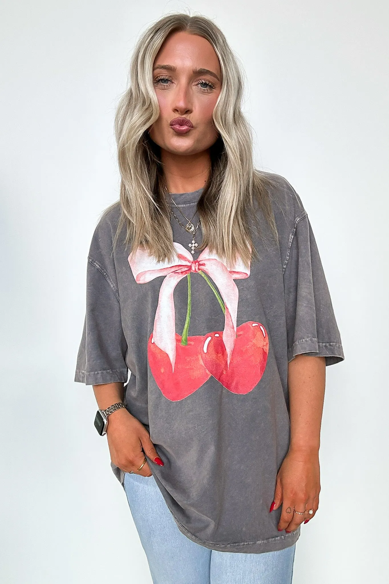 Tied with a Bow Cherries Vintage Graphic Tee - BACK IN STOCK sold by Madison + Mallory product image thumbnail 4