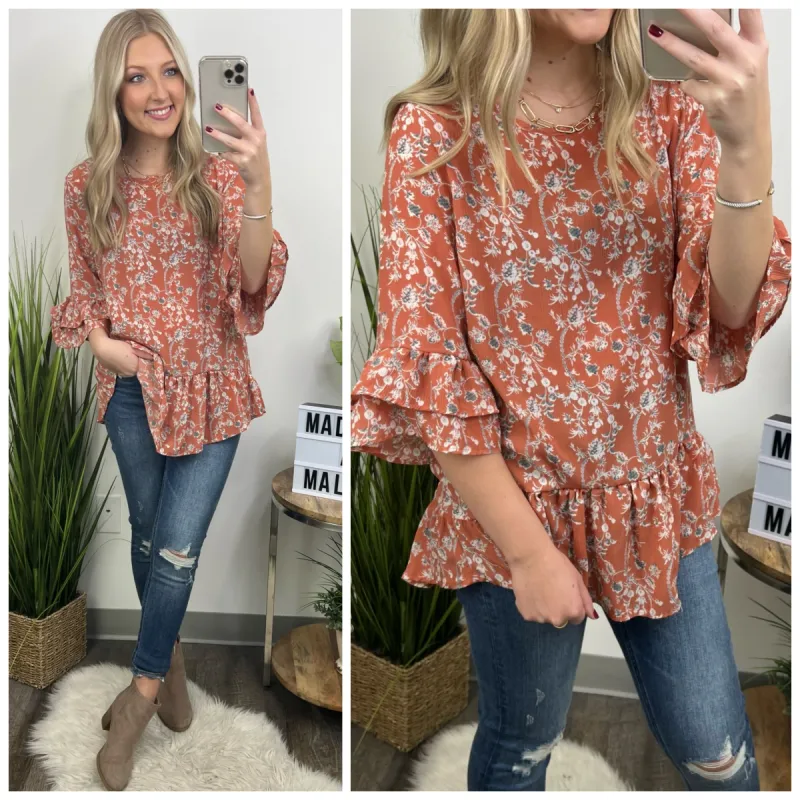 Bloom with a View Floral Ruffle Top - FINAL SALE sold by Madison + Mallory