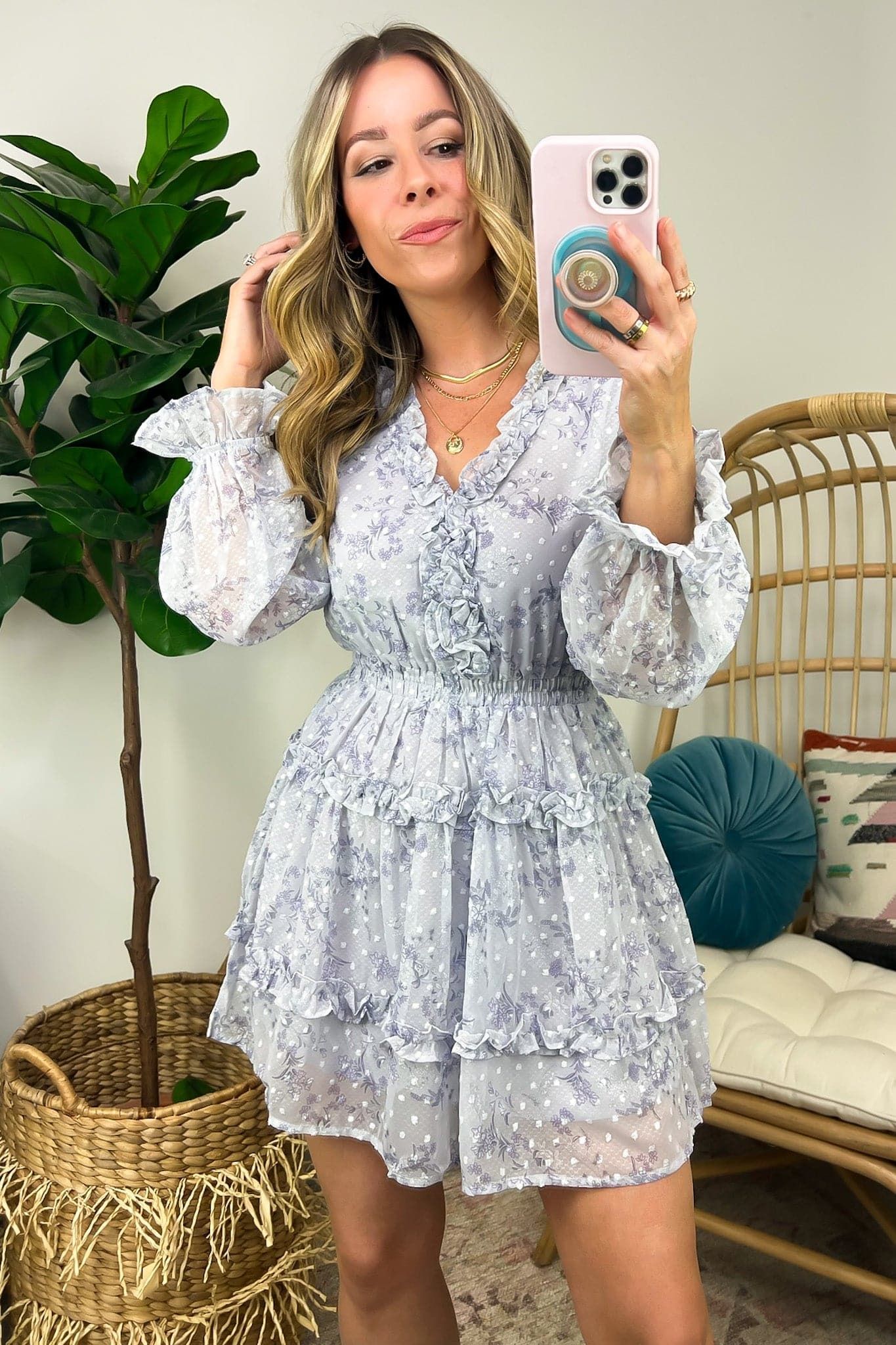 Whimsical Charm Swiss Dot Floral Ruffle Dress - FINAL SALE sold by Madison + Mallory product image thumbnail 4