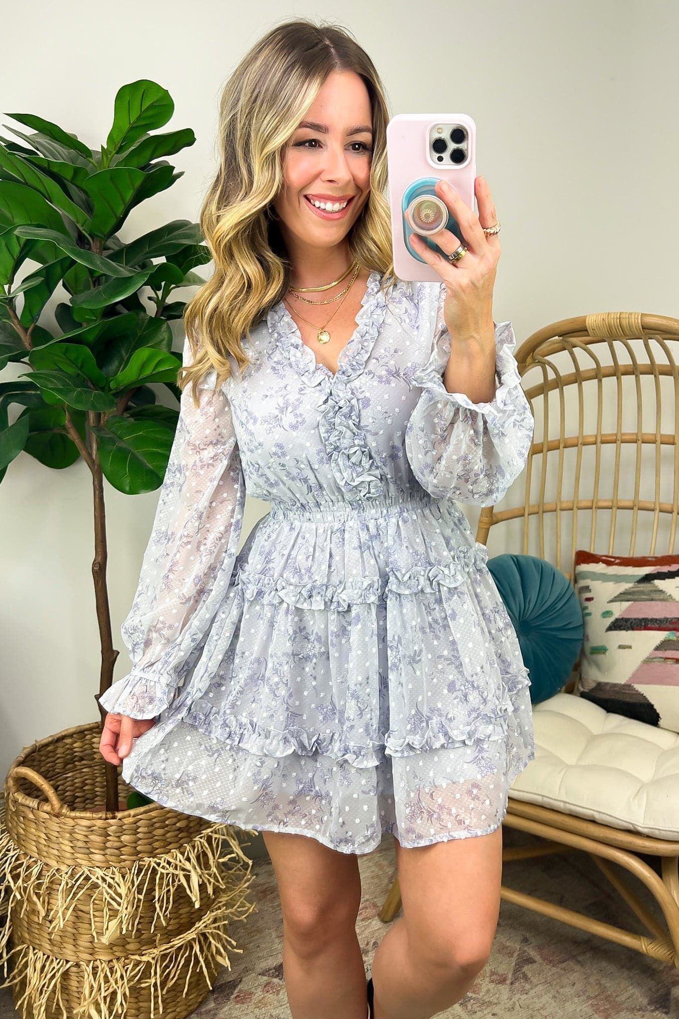 Whimsical Charm Swiss Dot Floral Ruffle Dress - FINAL SALE sold by Madison + Mallory