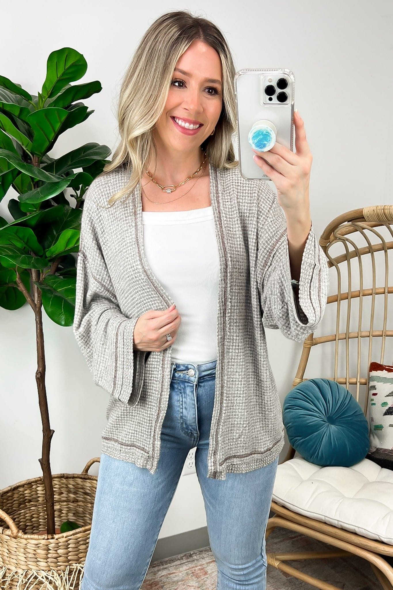 Edan Brushed Waffle Knit Cardigan sold by Madison + Mallory