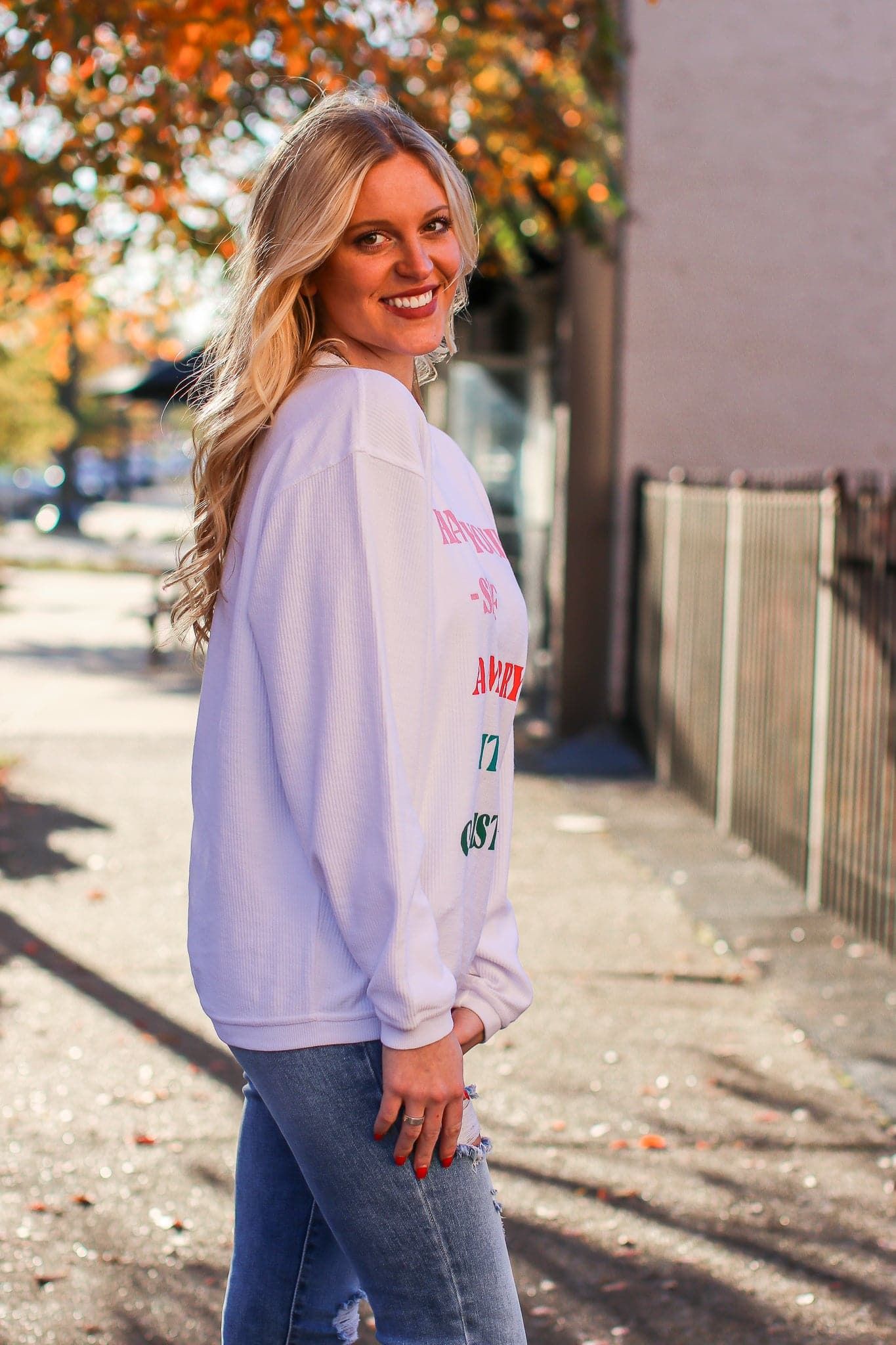 Have Yourself A Merry Little Christmas Graphic Corded Pullover sold by Madison + Mallory product image thumbnail 5