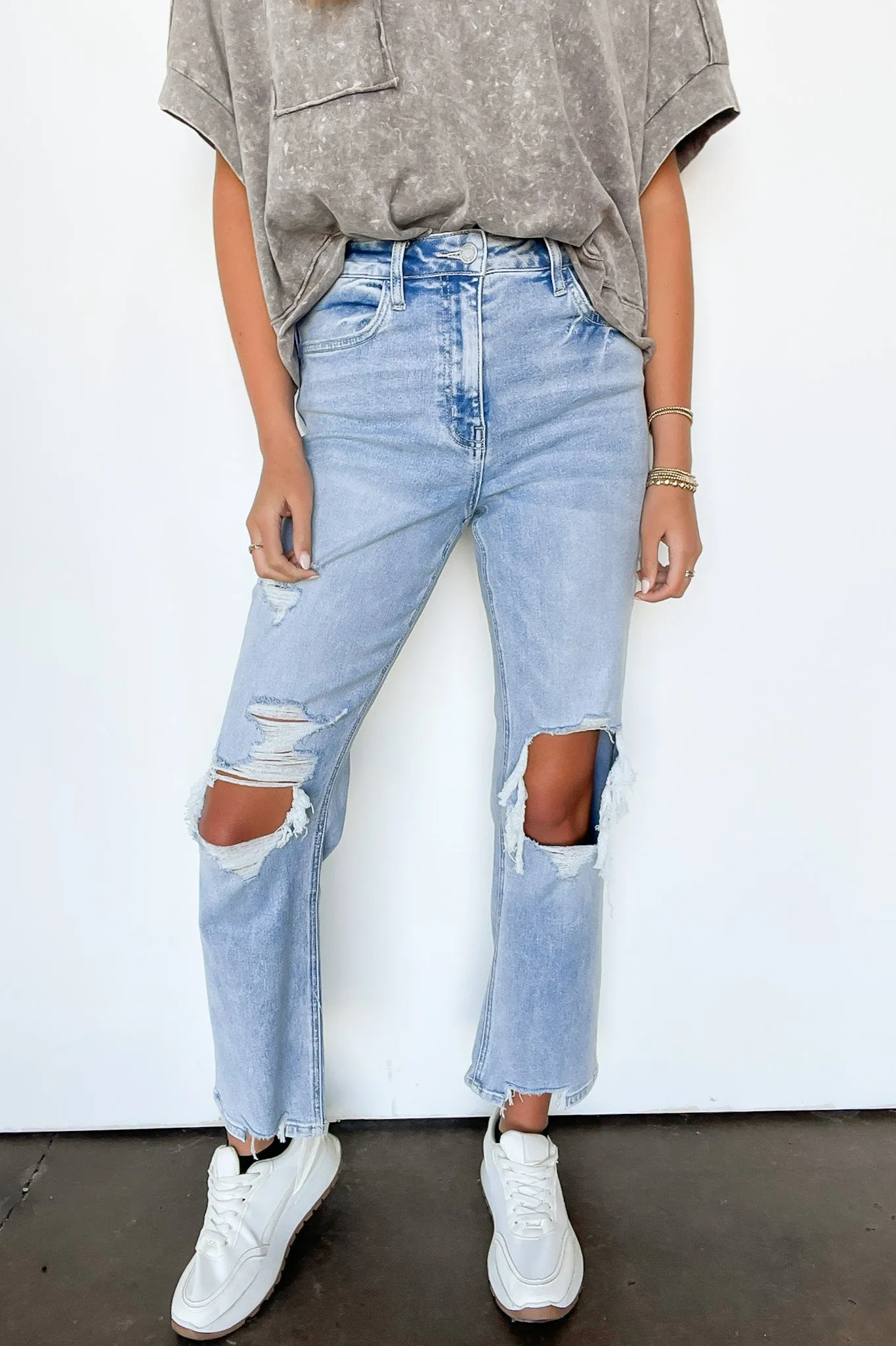 Maileana 90's Super High Rise Distressed Straight Jeans sold by Madison + Mallory product image thumbnail 2