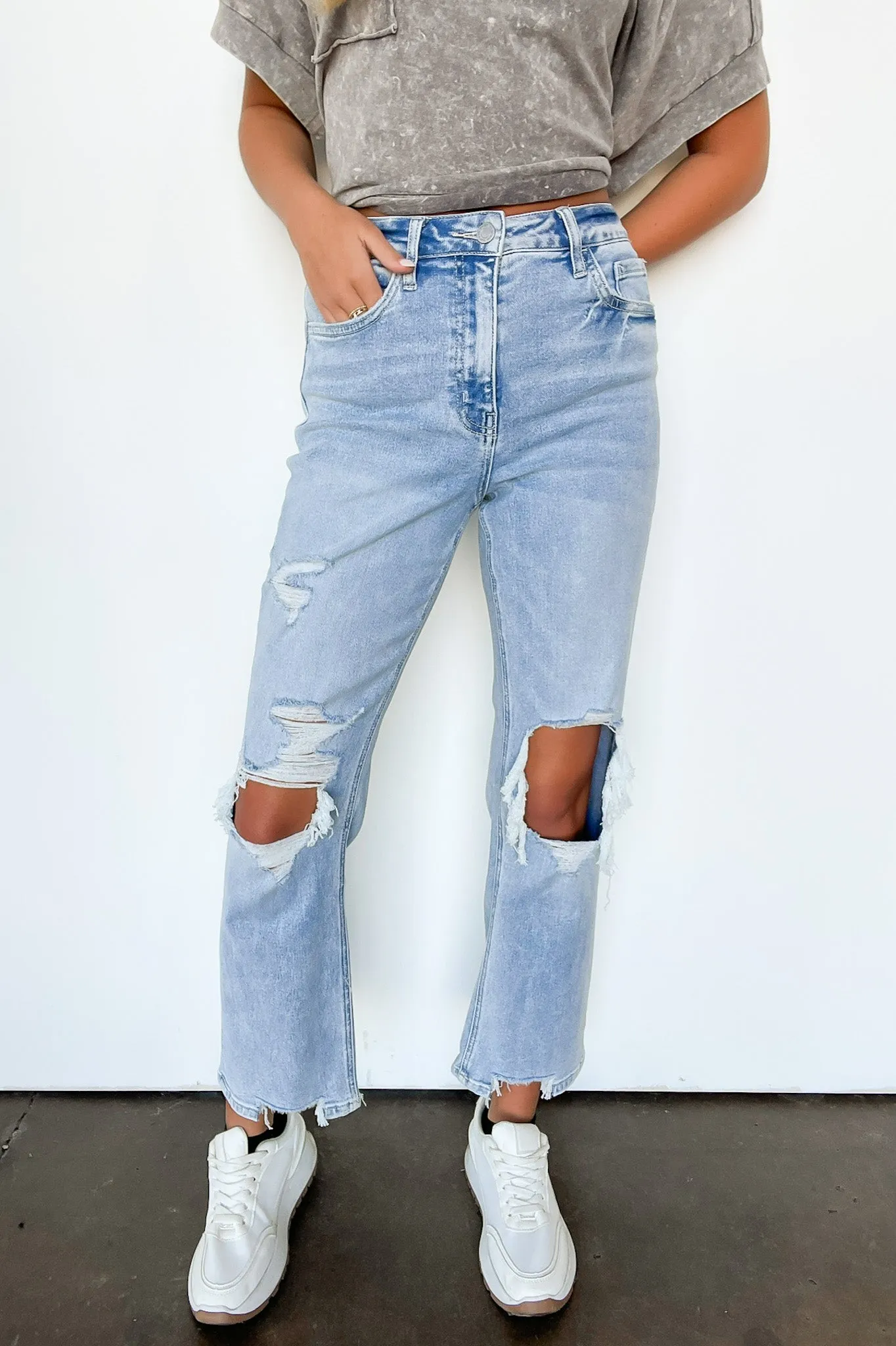Maileana 90's Super High Rise Distressed Straight Jeans sold by Madison + Mallory product image thumbnail 3