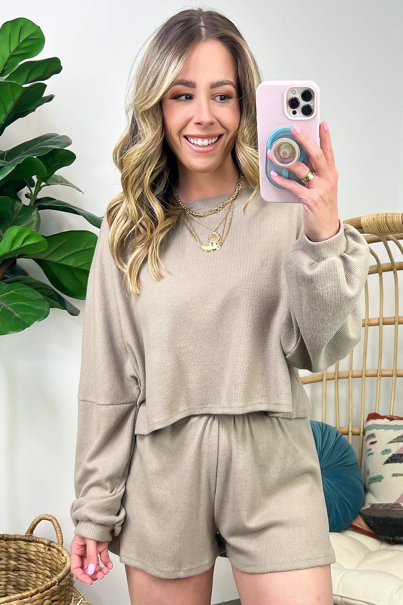 Shayn Waffle Knit Crop Top and Shorts Set - FINAL SALE sold by Madison + Mallory product image thumbnail 3