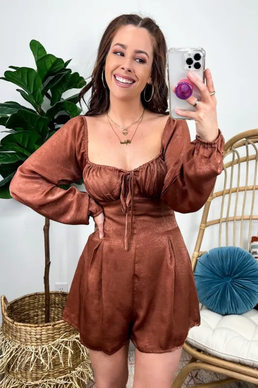 Nial Long Sleeve Ruched Satin Romper - FINAL SALE sold by Madison + Mallory