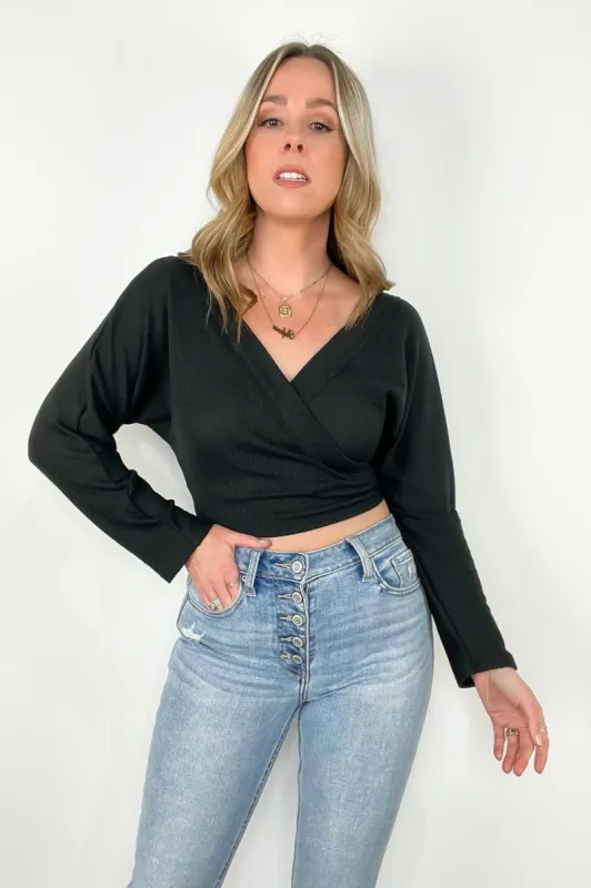 Sibella Long Sleeve Surplice Crop Top - FINAL SALE sold by Madison + Mallory