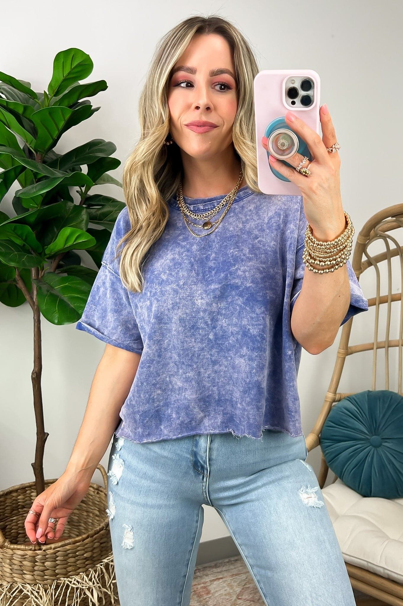 Deleon Acid Wash Raw Edge Crop Top sold by Madison + Mallory product image thumbnail 4