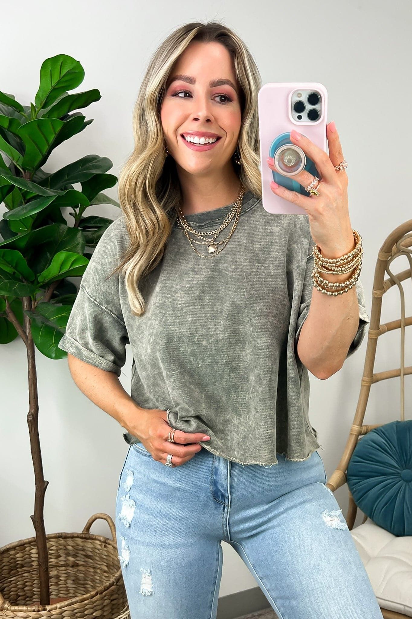 Deleon Acid Wash Raw Edge Crop Top sold by Madison + Mallory product image thumbnail 14