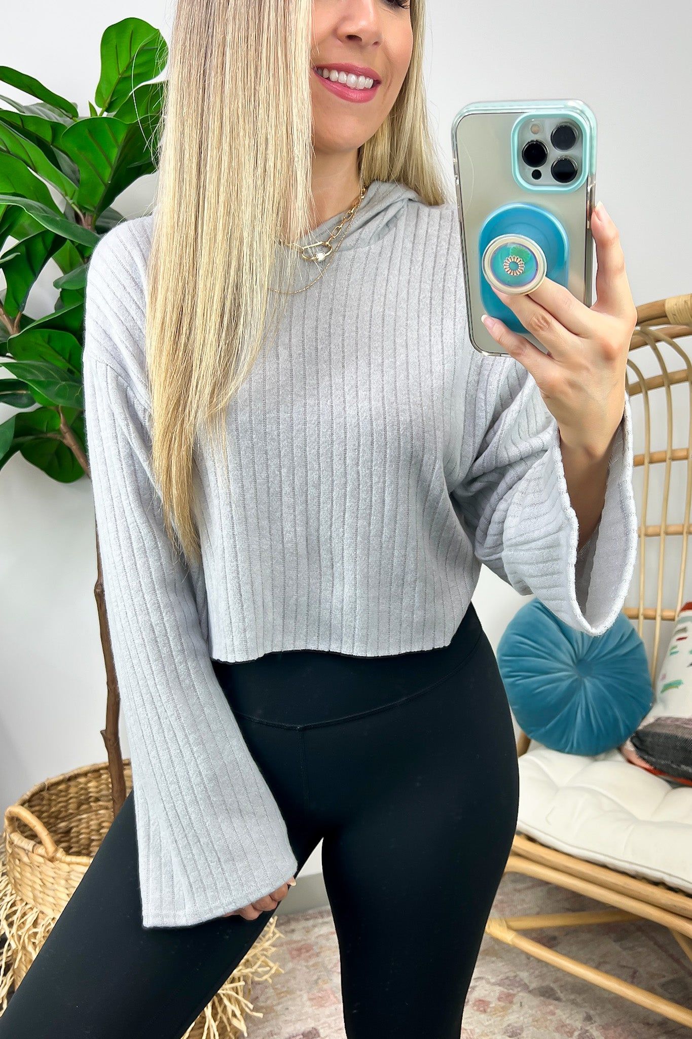 Dalida Ribbed Bell Sleeve Hooded Top sold by Madison + Mallory product image thumbnail 3