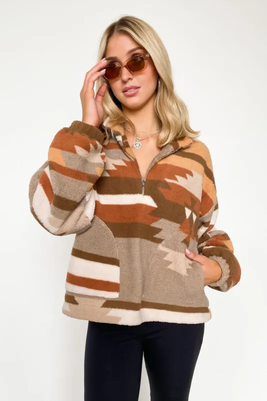 Loran Geo Print Brushed Fleece Pullover - FINAL SALE sold by Madison + Mallory