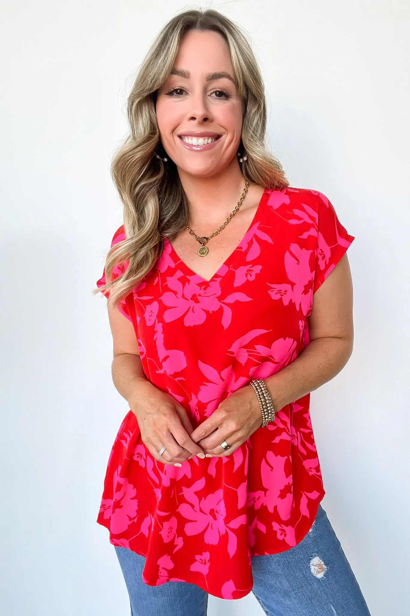 Vivid Beauty V-Neck Floral Cap Sleeve Top - FINAL SALE sold by Madison + Mallory product image thumbnail 3