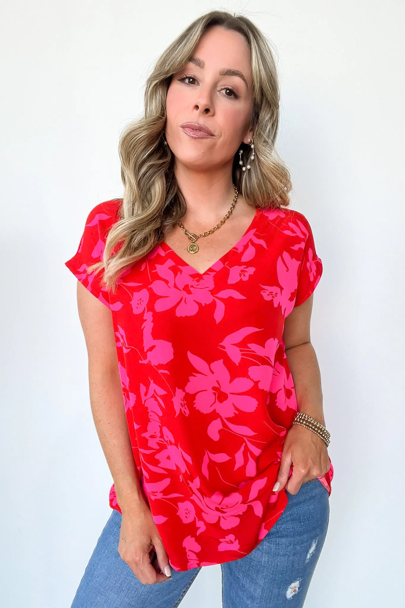 Vivid Beauty V-Neck Floral Cap Sleeve Top - FINAL SALE sold by Madison + Mallory product image thumbnail 2