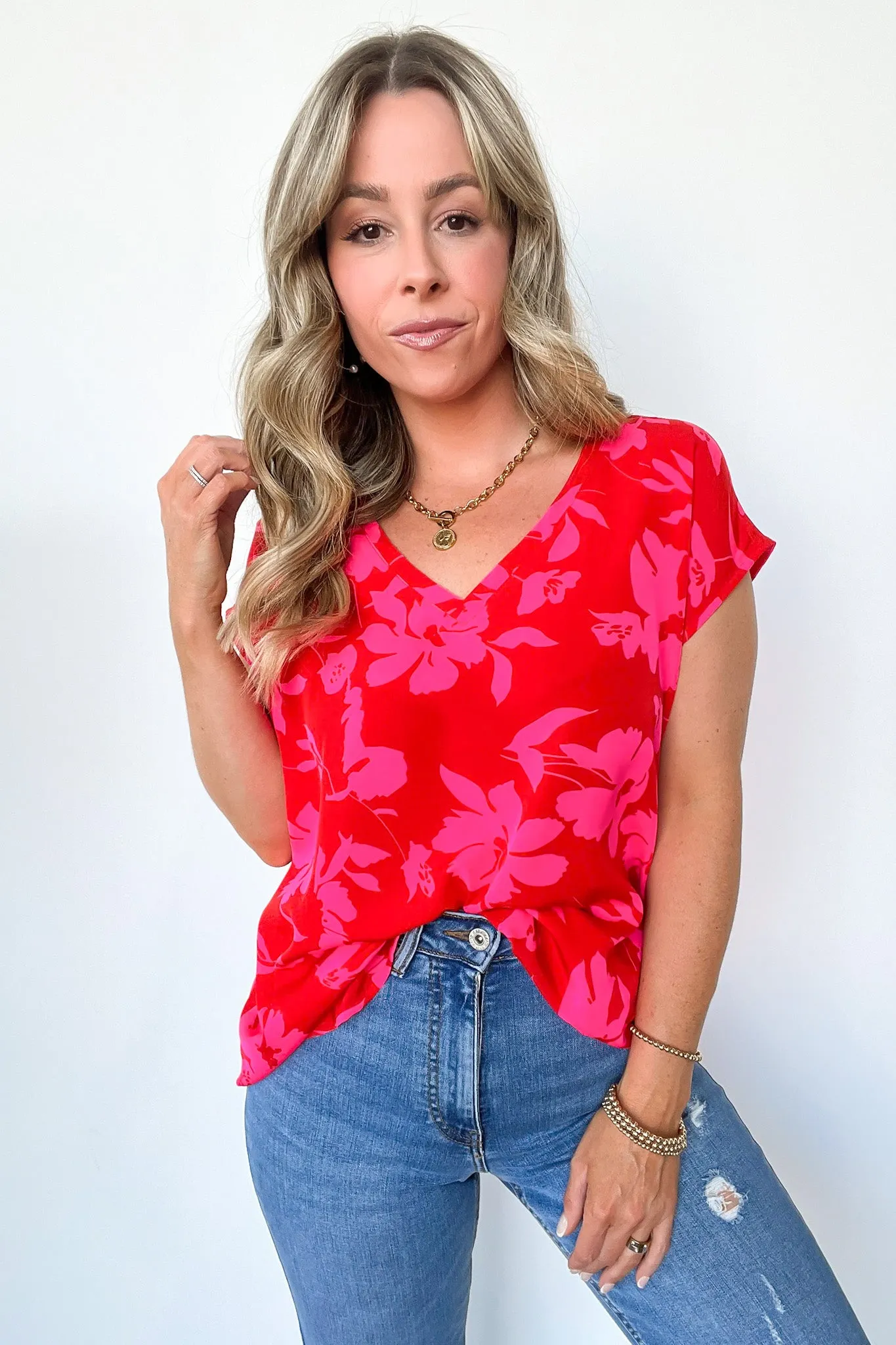Vivid Beauty V-Neck Floral Cap Sleeve Top - FINAL SALE sold by Madison + Mallory product image thumbnail 4