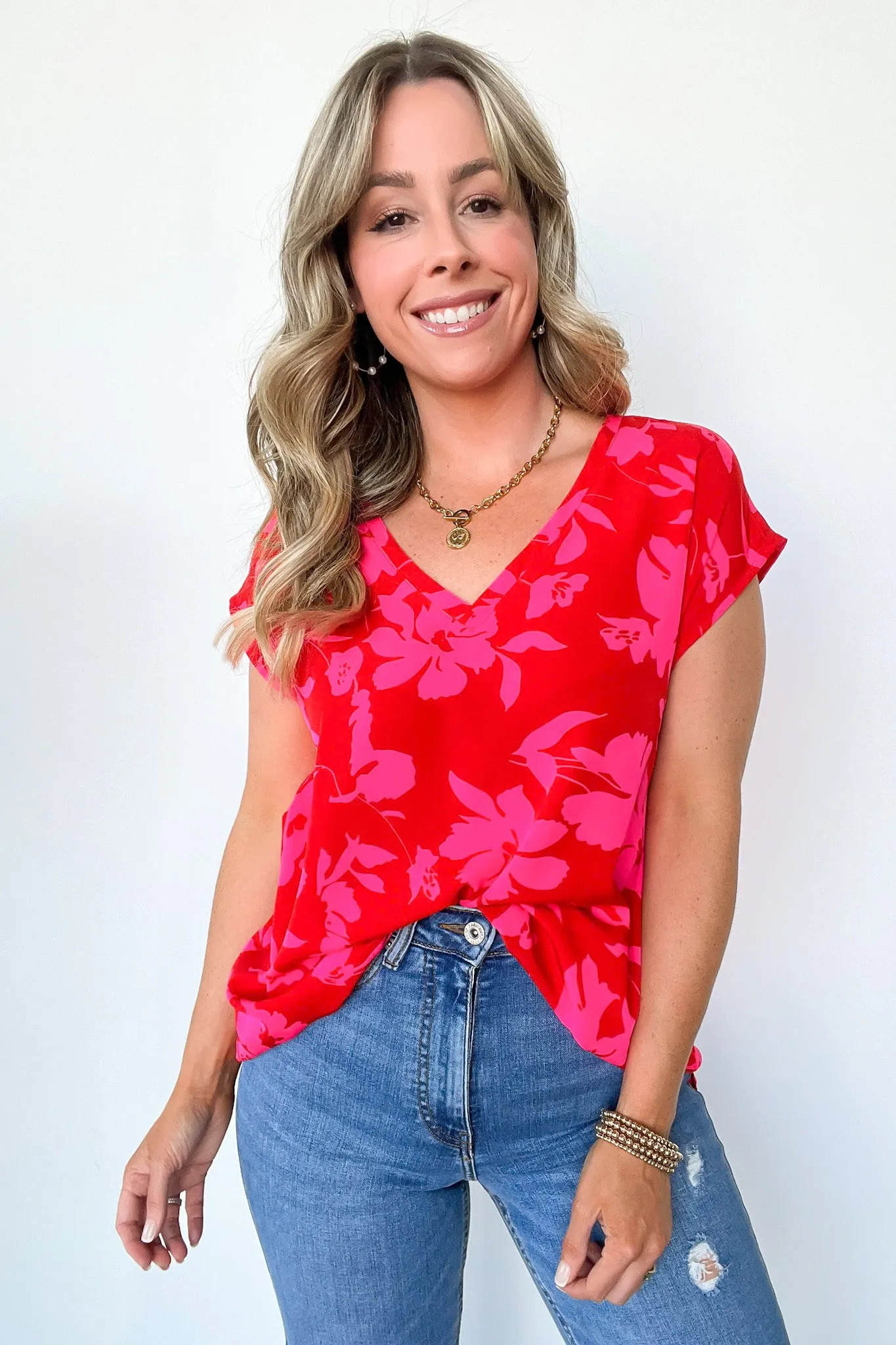 Vivid Beauty V-Neck Floral Cap Sleeve Top - FINAL SALE sold by Madison + Mallory