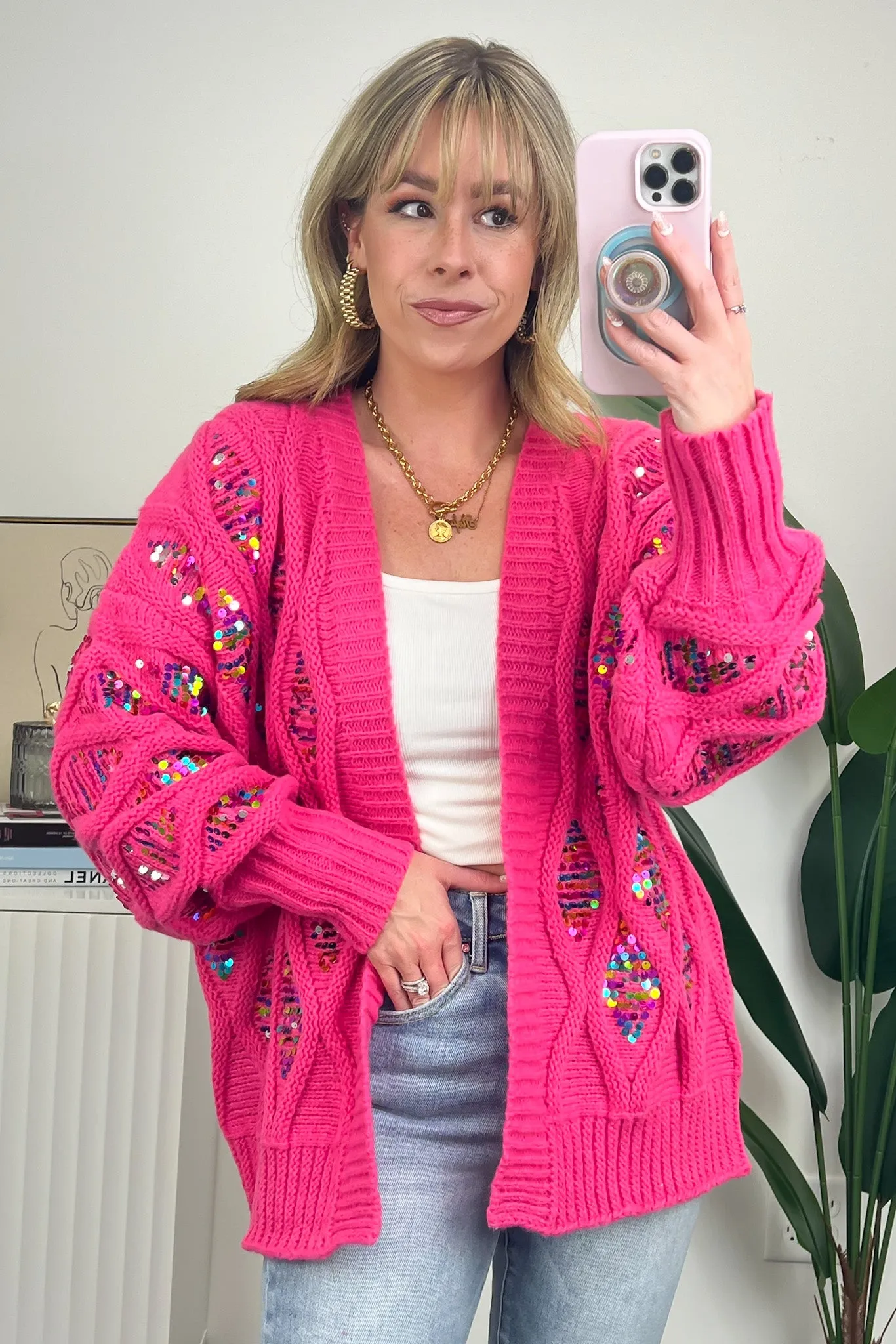 Glittering Arrival Cable Knit Sequin Cardigan - FINAL SALE sold by Madison + Mallory product image thumbnail 2