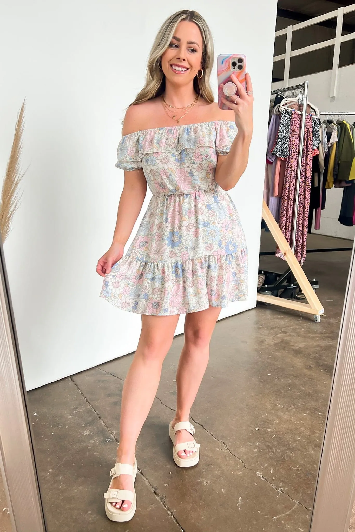 Sweet Grace Off Shoulder Floral Ruffle Dress - FINAL SALE sold by Madison + Mallory