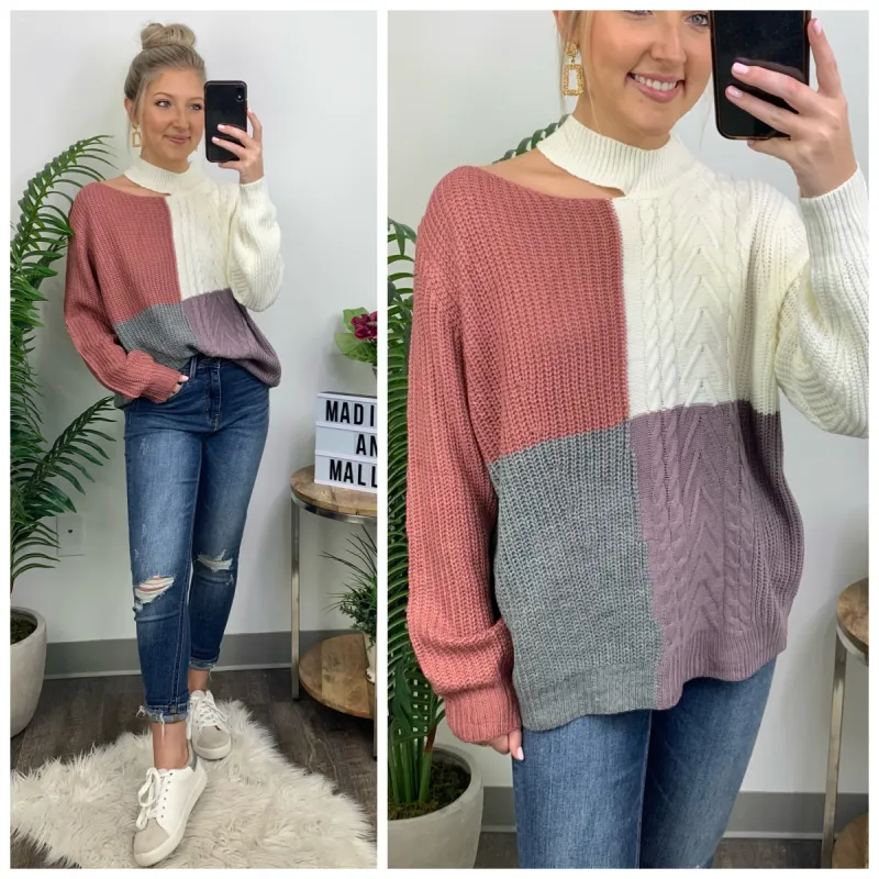 Evia Cutout Color Block Sweater - FINAL SALE sold by Madison + Mallory