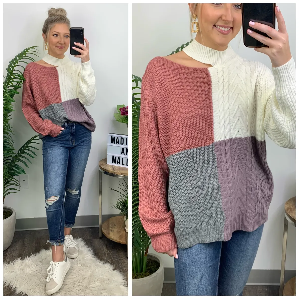 Evia Cutout Color Block Sweater - FINAL SALE sold by Madison + Mallory