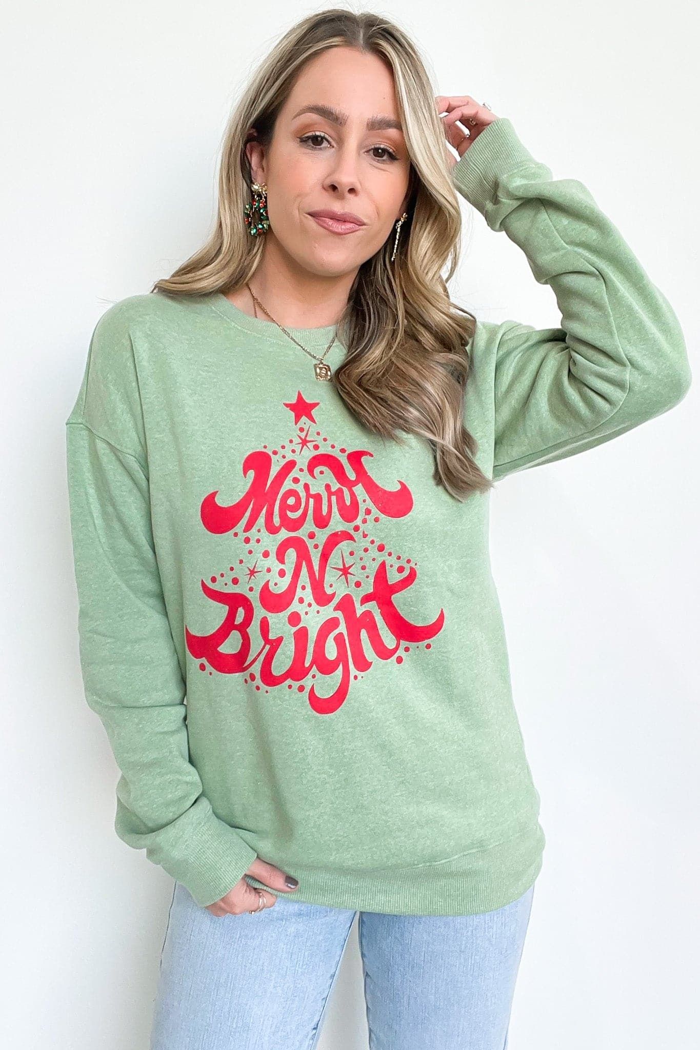 Merry and Bright Oversized Graphic Sweatshirt sold by Madison + Mallory product image thumbnail 3