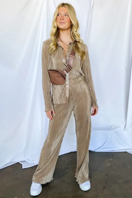 Behind the Scenes Satin Button Down Top and Pants Lounge Set - FINAL SALE sold by Madison + Mallory