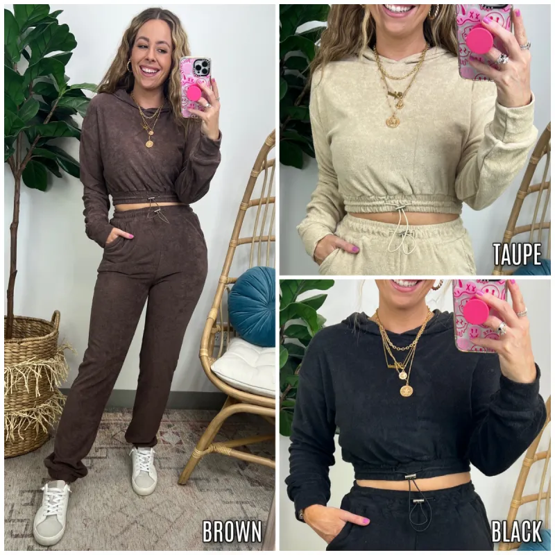 Rest Assured Terry Knit Cropped Drawstring Hooded Pullover - FINAL SALE sold by Madison + Mallory