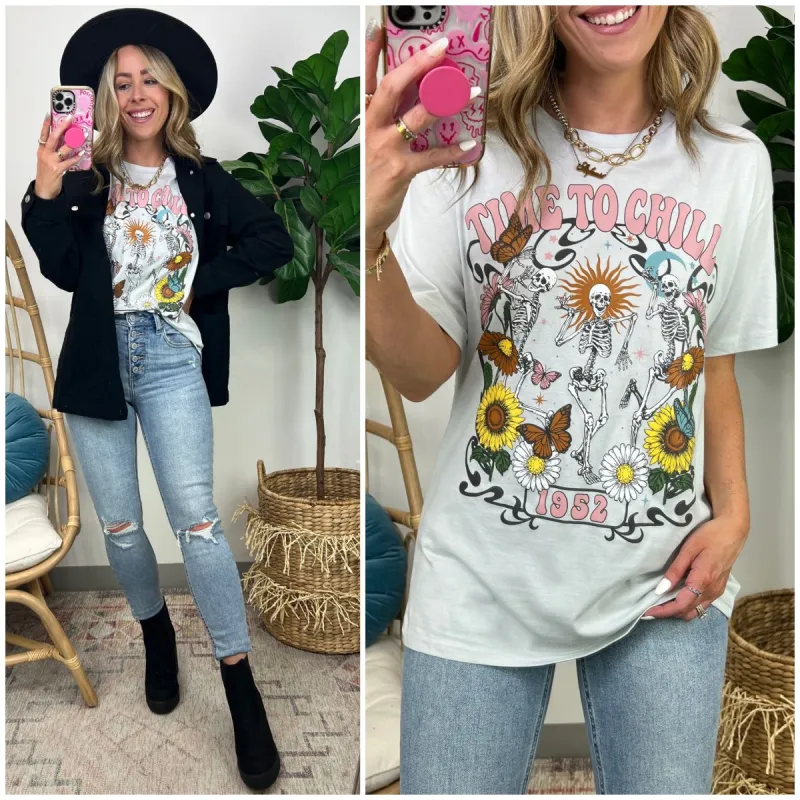 Time to Chill Skeleton Graphic Boyfriend Tee - FINAL SALE sold by Madison + Mallory