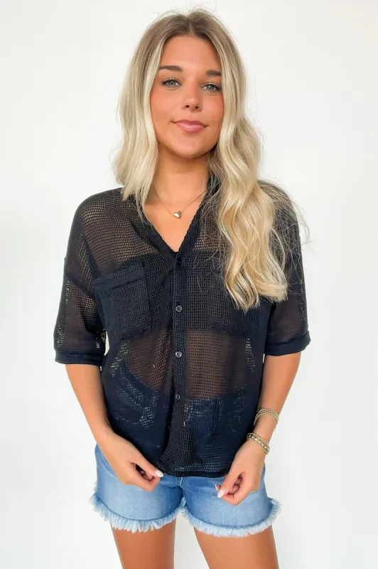 Dennington Short Sleeve Open Knit Button Down Top - FINAL SALE made by Blu Pepper