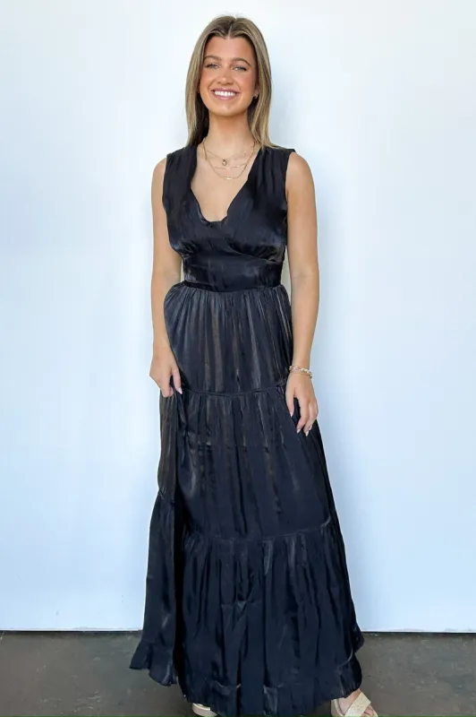 Refined Endeavor Satin V-Neck Tiered Dress - FINAL SALE sold by Madison + Mallory