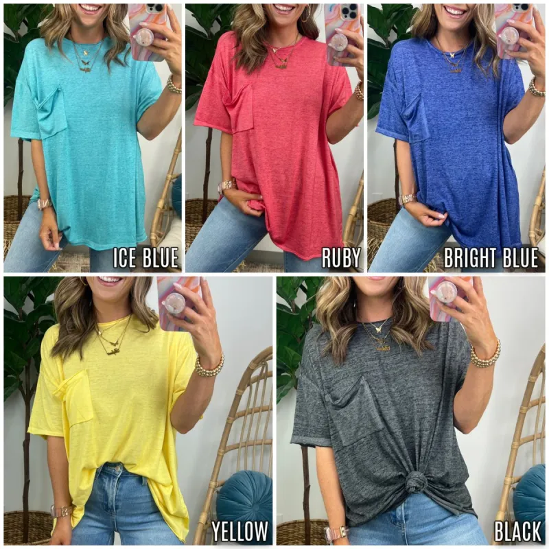 Kallia Oversized Raw Edge Pocket Tee sold by Madison + Mallory