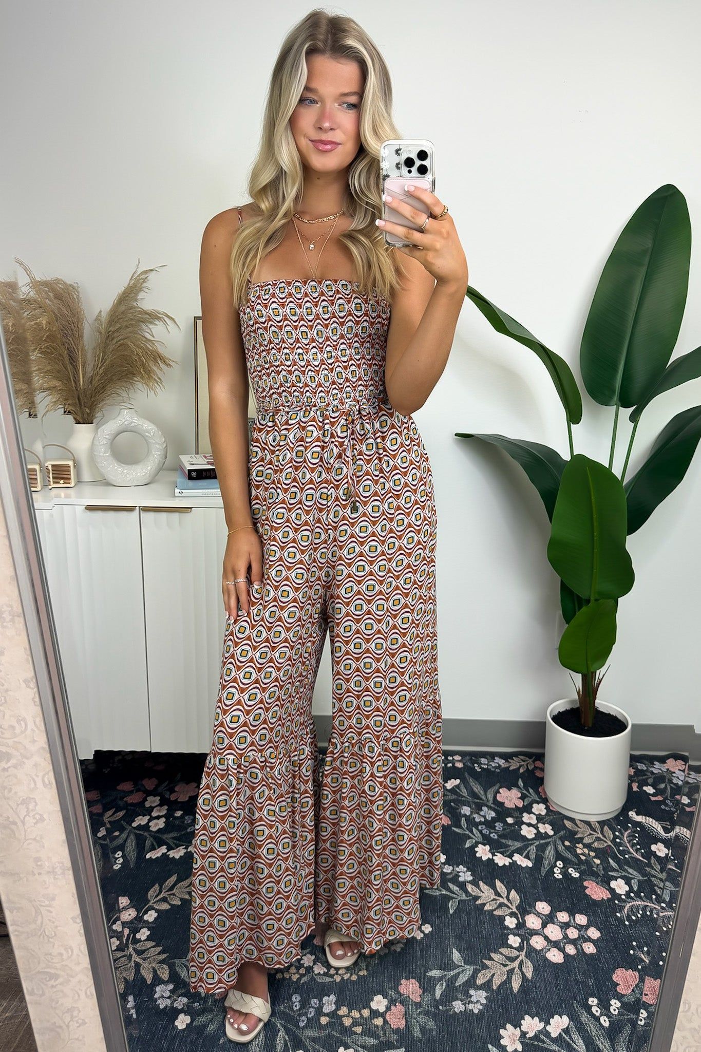 Moniz Geo Print Ruffle Flare Jumpsuit sold by Madison + Mallory product image thumbnail 2