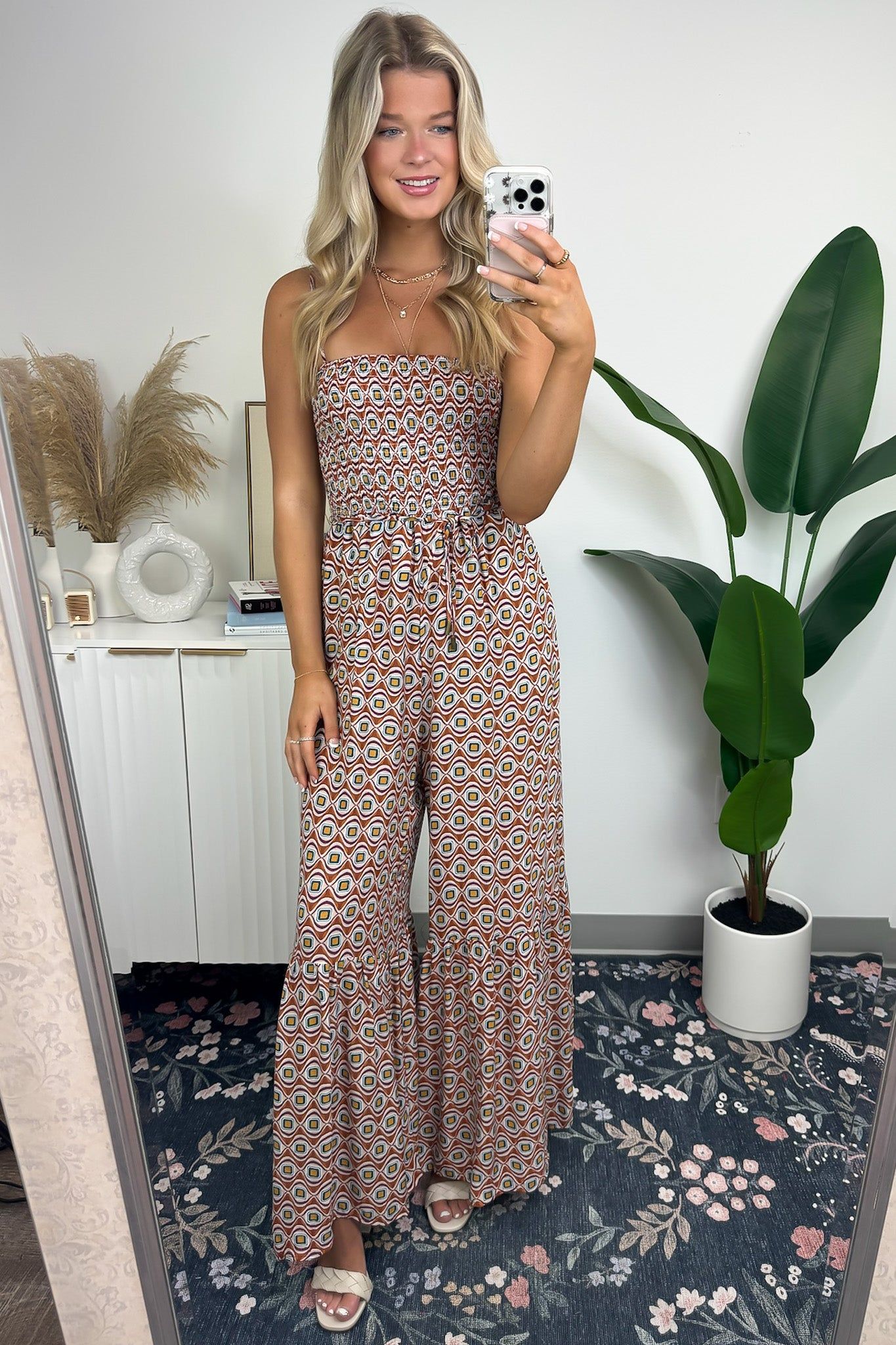 Moniz Geo Print Ruffle Flare Jumpsuit sold by Madison + Mallory product image thumbnail 4