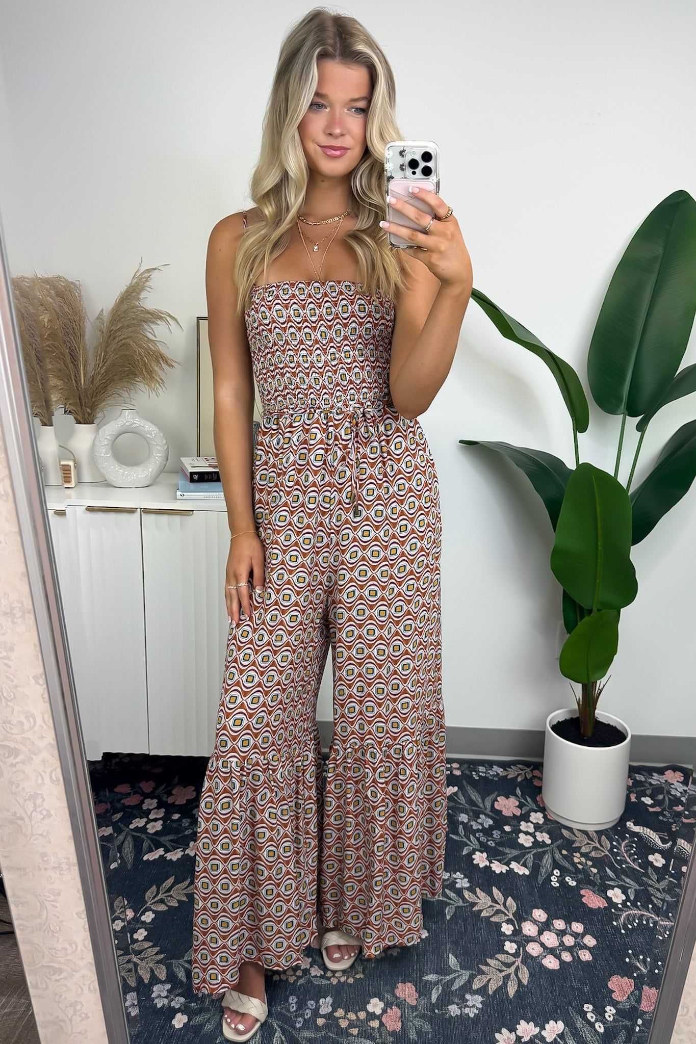 Moniz Geo Print Ruffle Flare Jumpsuit sold by Madison + Mallory product image thumbnail 5