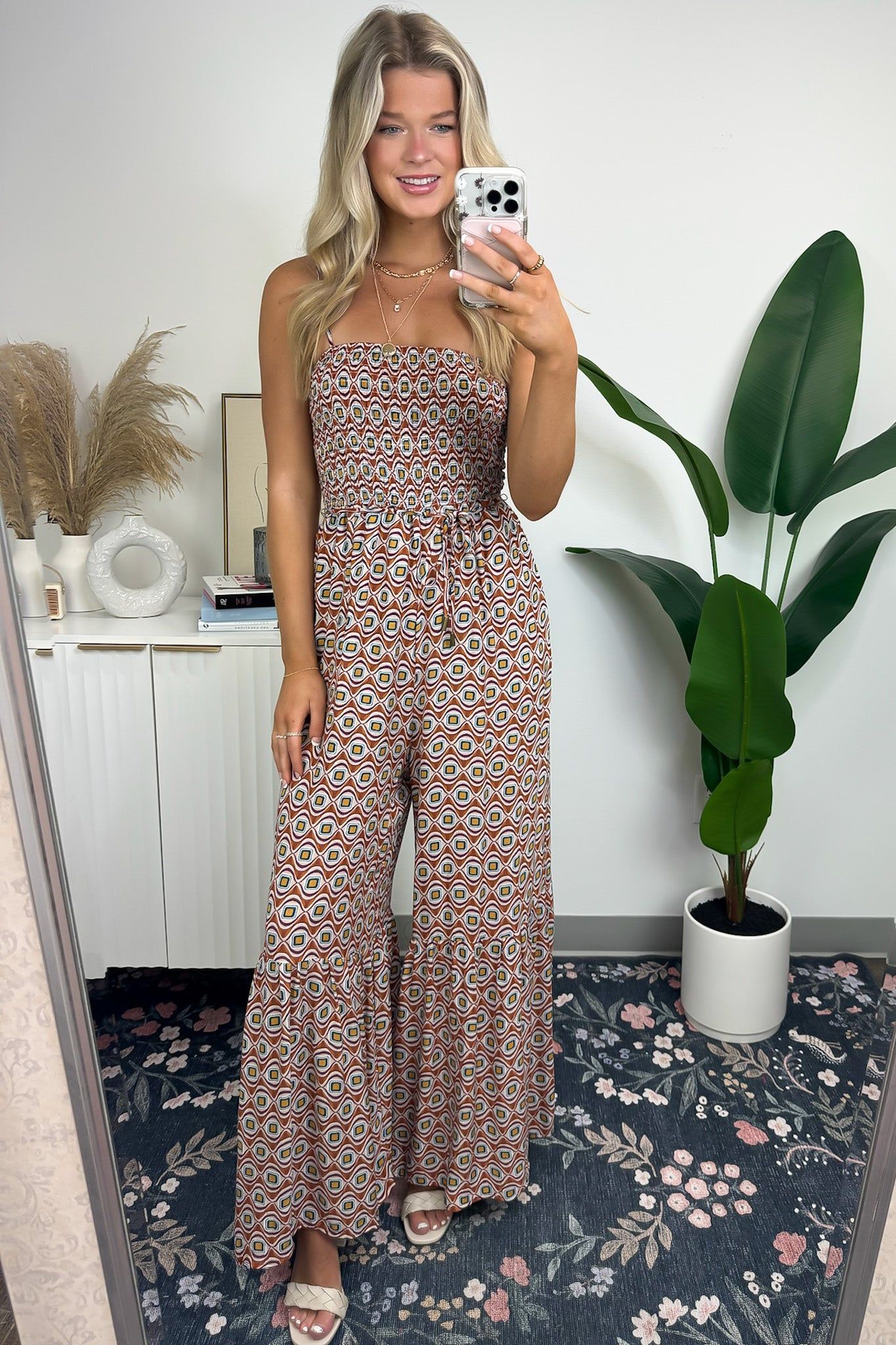 Moniz Geo Print Ruffle Flare Jumpsuit sold by Madison + Mallory product image thumbnail 3