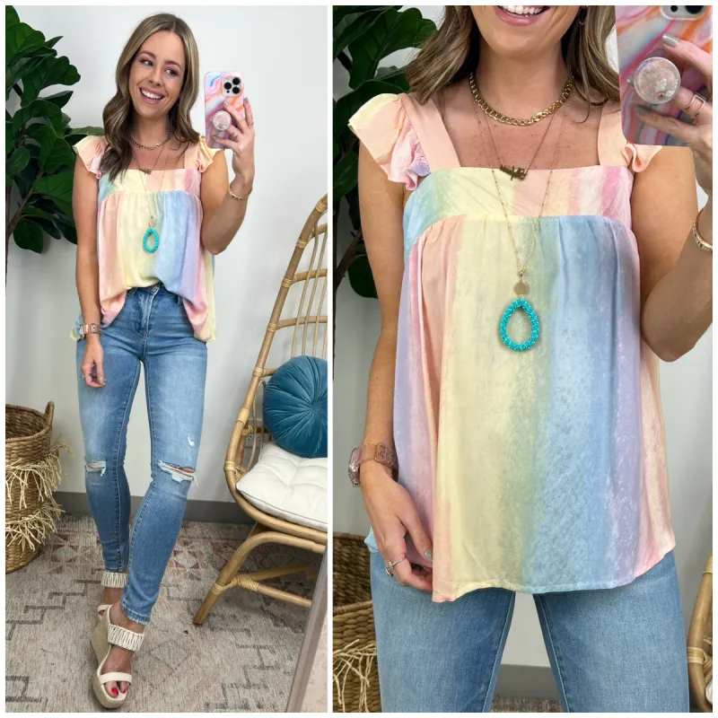 Love Every Moment Rainbow Flutter Sleeve Top - FINAL SALE sold by Madison + Mallory