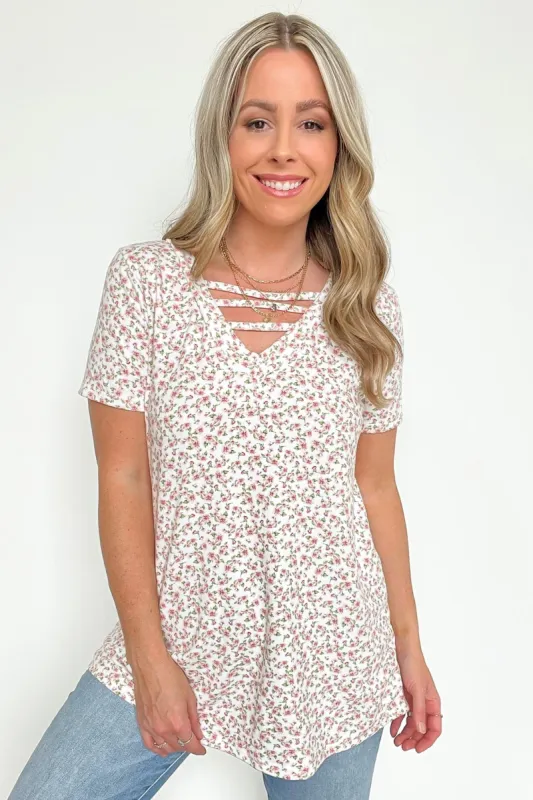 Marielah Cutout Ladder V-Neck Floral Top - FINAL SALE sold by Madison + Mallory