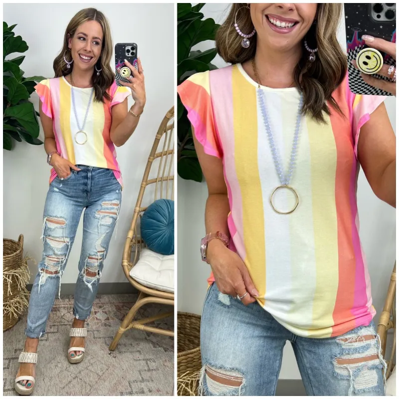 Having Fun Striped Ruffle Top sold by Madison + Mallory