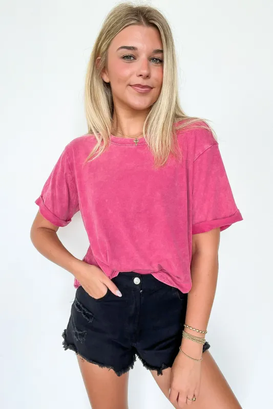 Clara Mineral Wash Roll-Cuff Sleeve Top - FINAL SALE made by Zenana