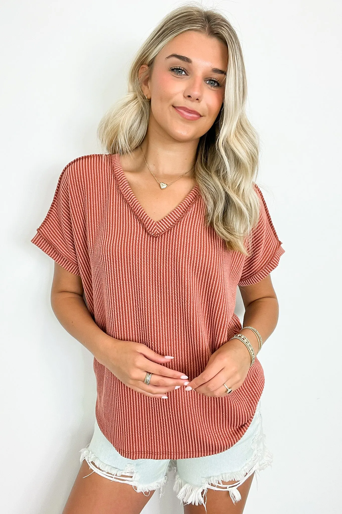 Mariela Rib Knit V-Neck Top sold by Madison + Mallory product image thumbnail 2