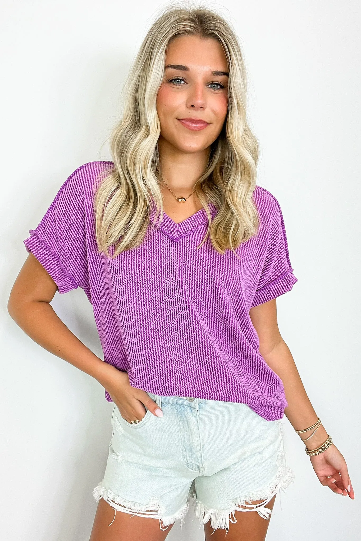 Mariela Rib Knit V-Neck Top sold by Madison + Mallory product image thumbnail 4