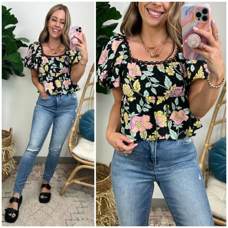 Mesmerized Beauty Floral Crochet Trim Top - FINAL SALE sold by Madison + Mallory