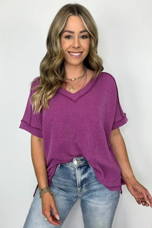 Cora Rib Knit High Low V-Neck Top - BACK IN STOCK sold by Madison + Mallory