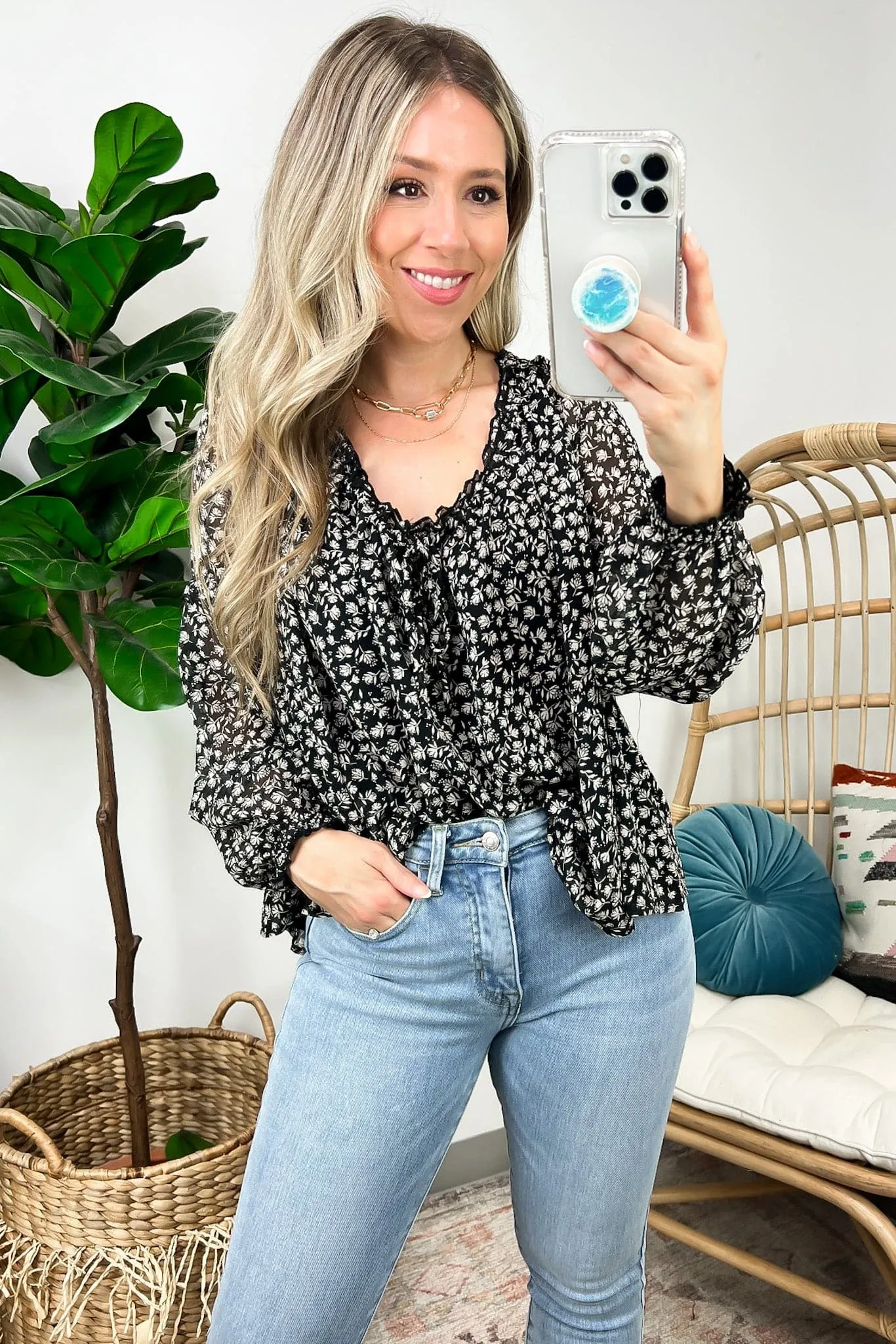 Garden Radiance Floral Print Gathered Neck Top - FINAL SALE sold by Madison + Mallory product image thumbnail 2