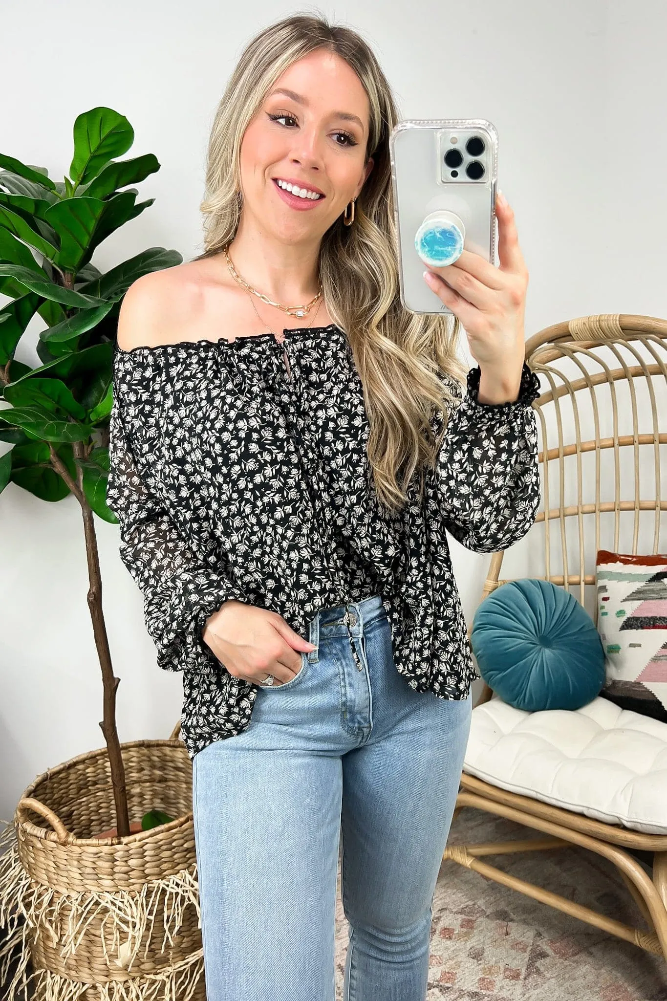 Garden Radiance Floral Print Gathered Neck Top - FINAL SALE sold by Madison + Mallory product image thumbnail 5