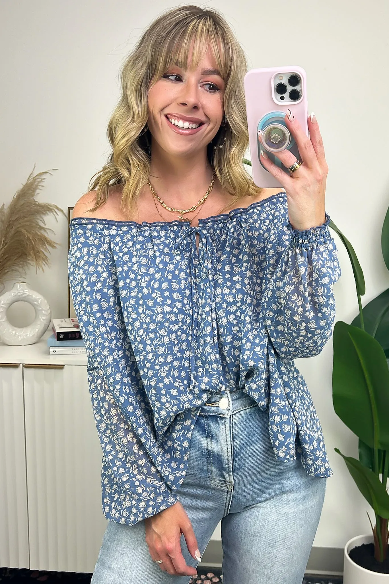 Garden Radiance Floral Print Gathered Neck Top - FINAL SALE sold by Madison + Mallory