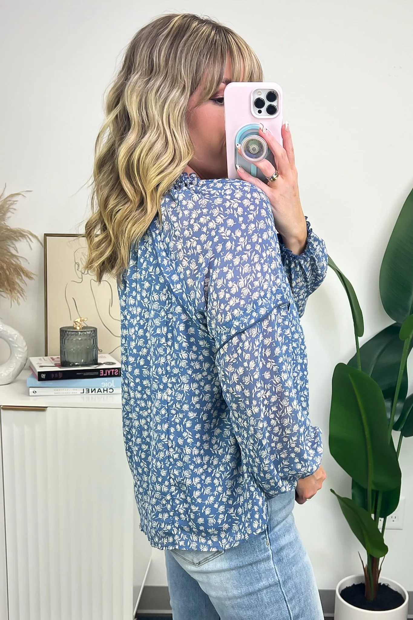 Garden Radiance Floral Print Gathered Neck Top - FINAL SALE sold by Madison + Mallory product image thumbnail 4