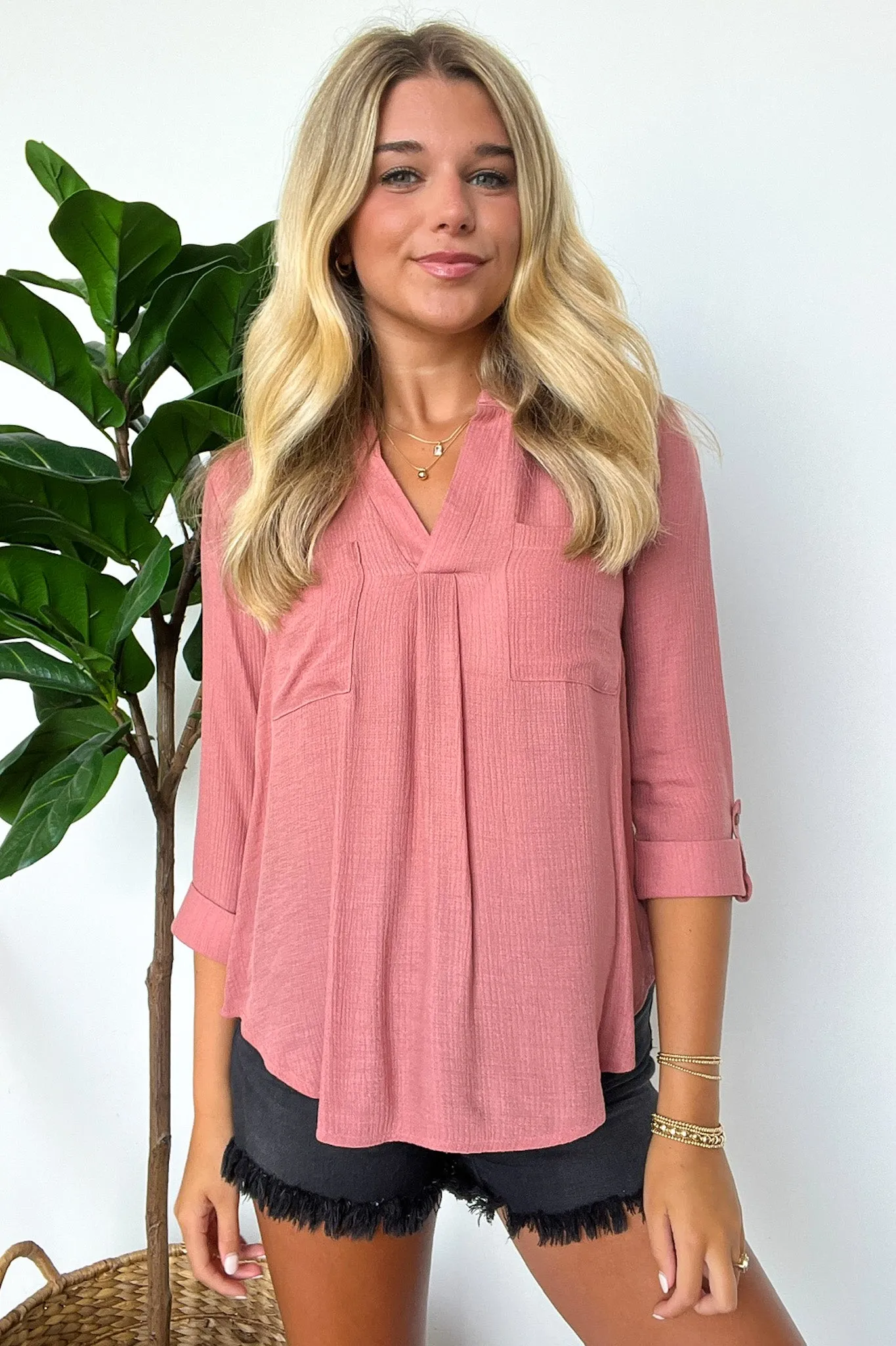 Jillisa V-Neck Woven Pocket Top - FINAL SALE sold by Madison + Mallory product image thumbnail 3
