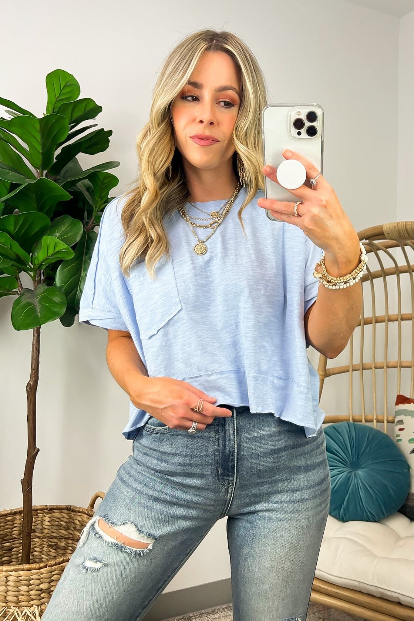 Honovi Half Sleeve Raw Edge Pocket Top - FINAL SALE sold by Madison + Mallory product image thumbnail 5